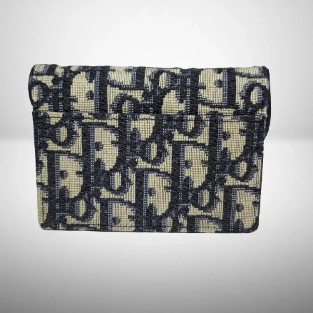 CHRISTIAN DIOR NEW SADDLE CARDHOLDER IN OBLIQUE BLUE CANVAS